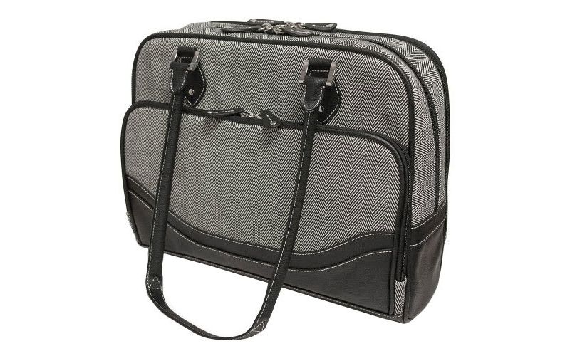 Mobile Edge Carrying Case (Tote) for 14.1" Apple Notebook, iPad - Black/White - Faux Leather - Herringbone - Trolley Strap