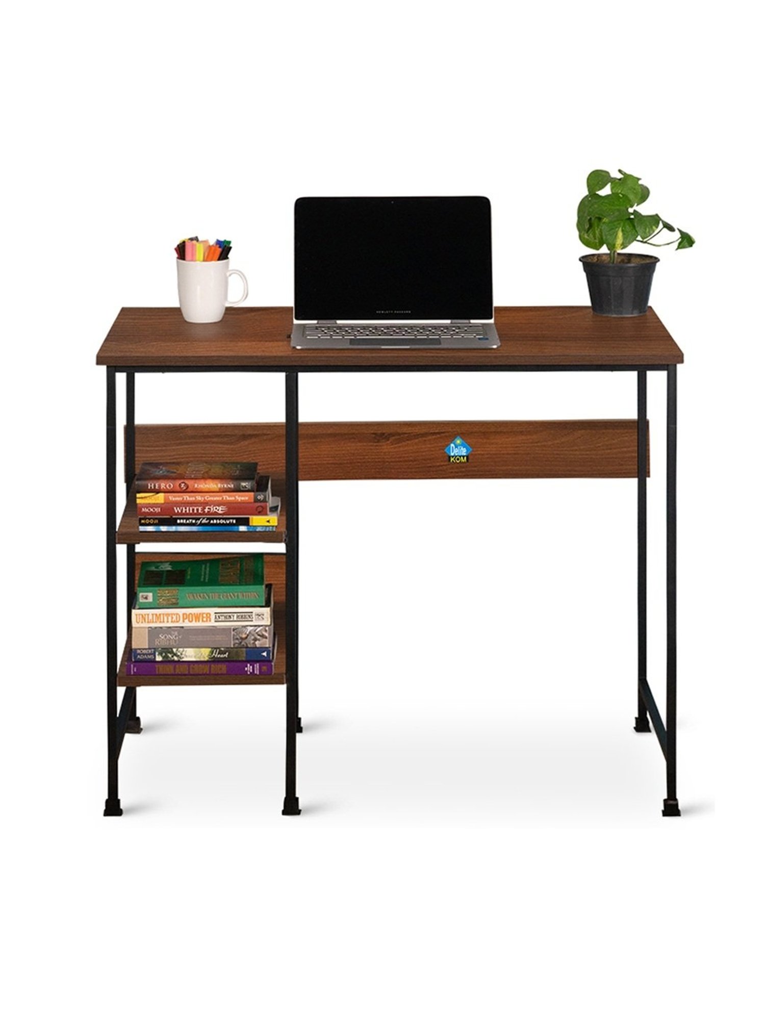 Delite Kom Mystic Acacia Dark Black Metal Computer Desk