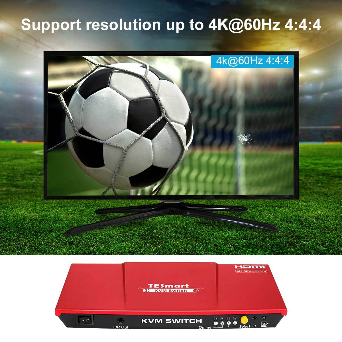 TESmart 2x1 HDMI KVM Switch 4K 3840x2160@60Hz 4:4:4 USB 2.0 2Pcs 5ft KVM Cables Control of 2 Computers/Servers/DVR (BLACK) EU Standard Plug