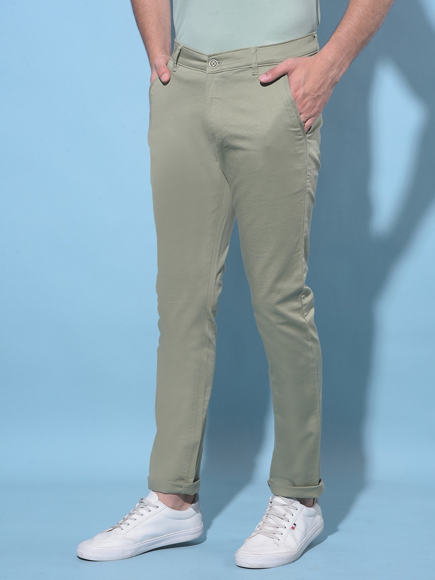 Crimsoune Club Green Cotton Slim Fit Chinos