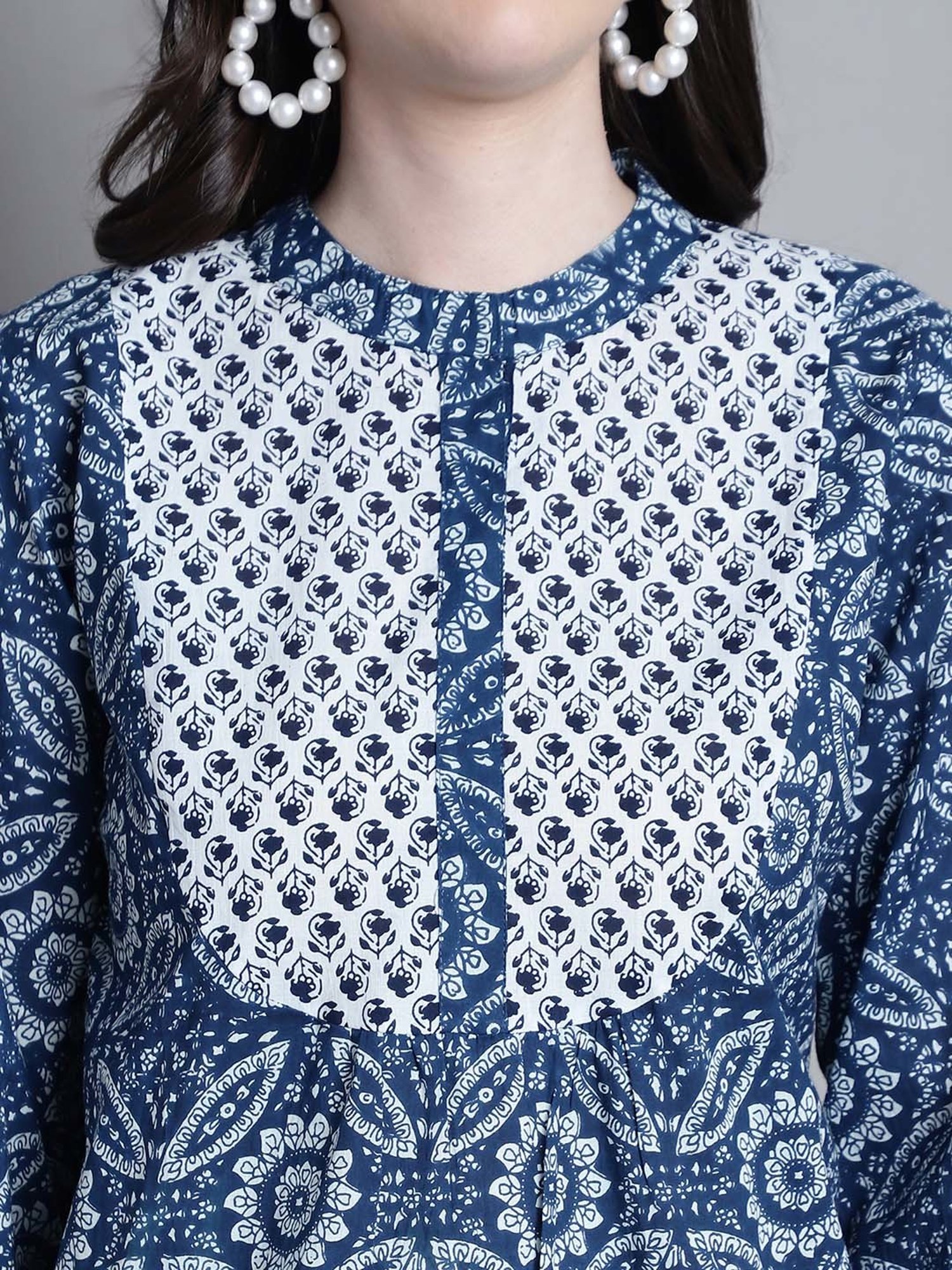 Prakrti Blue & White Cotton Printed Top Pant Set