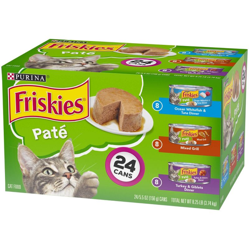 Purina Friskies Paté Wet Cat Food Whitefish, Mixed Grill & Turkey - 5.5oz/24ct Variety Pack