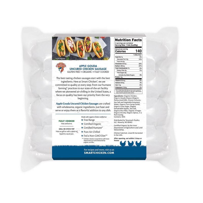 Smart Chicken Fully Cooked Organic Apple Gouda Chicken Links - 12oz/4ct