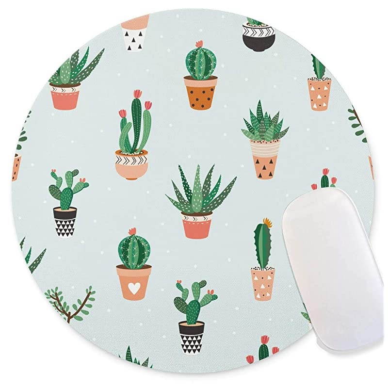 Seamless Pattern with Cacti and Succulents Round mosue pad NonSlip Mouse pad Gaming Mouse pad