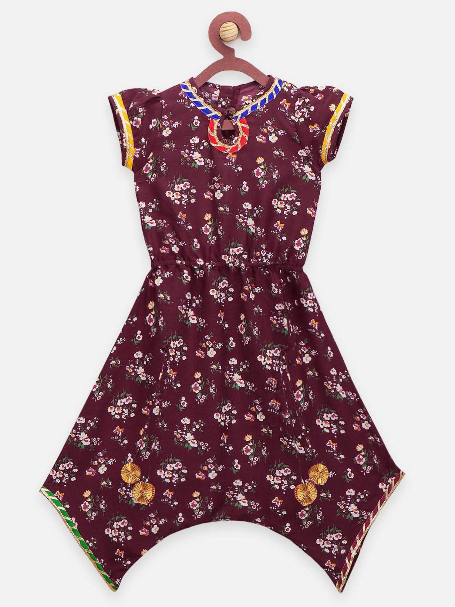 LilPicks Kids Maroon Floral Print Jumpsuit