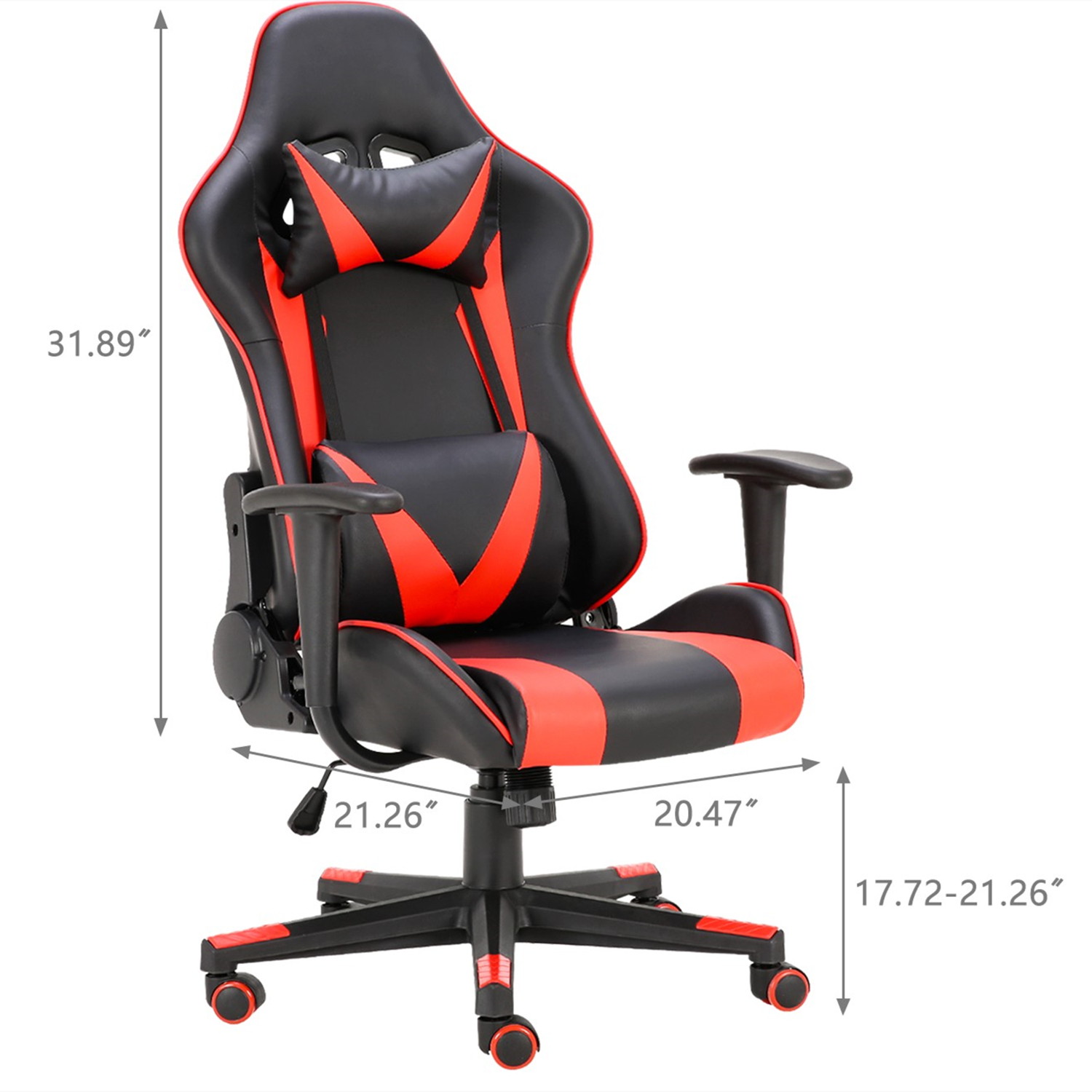 Racing Style Ergonomic Computer Gaming Chair Massage Chair with High-Back Swivel PU Leather, Seat Height Adjustable, and Lumbar & Head Support