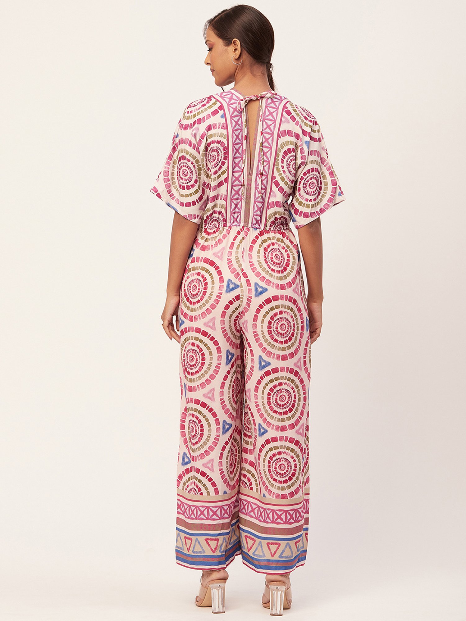 Moomaya Pink & Beige Printed Jumpsuit