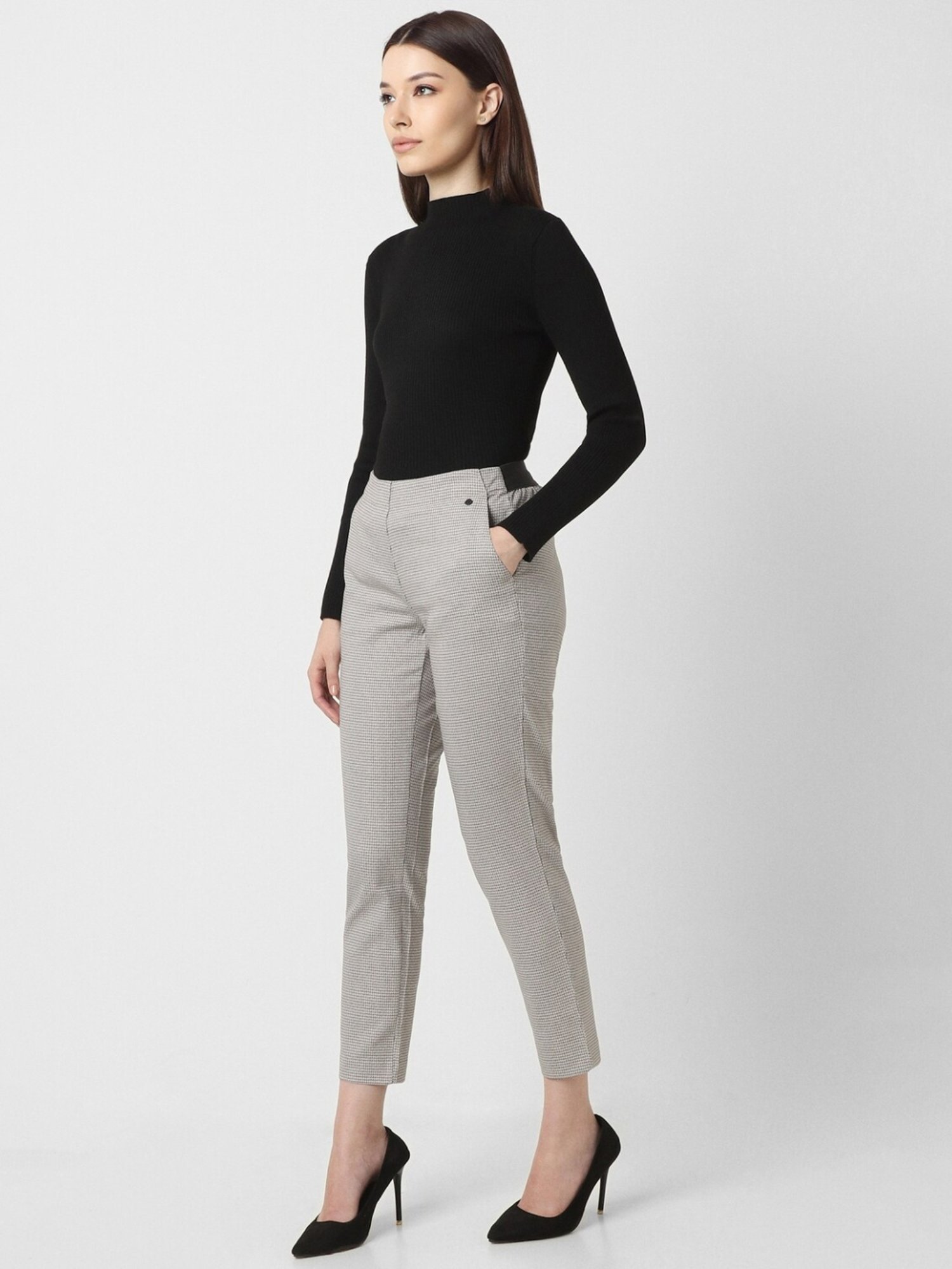 Van Heusen Grey Chequered Formal Pants