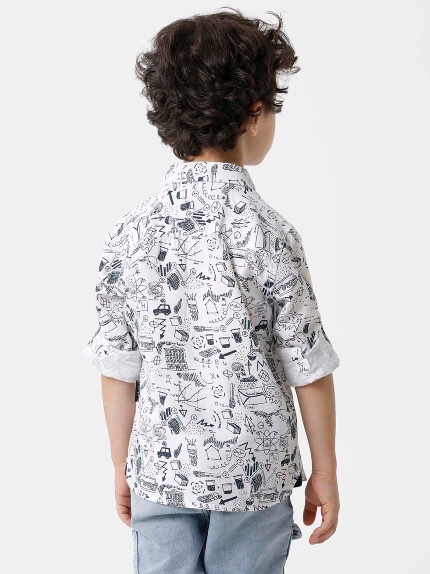Kate & Oscar Kids White & Black Cotton Printed Full Sleeves Shirt