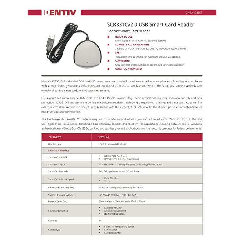 SCR3310v20 USB Smart Card Reader USB C