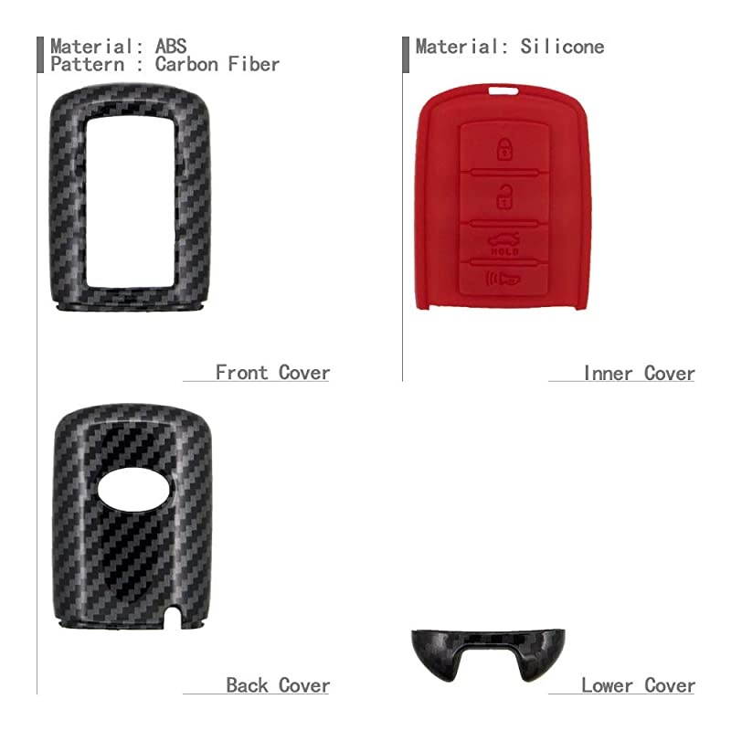 Smart Key Fob Case for KIA CADENZA K900 4 Button Keyless Entry Remote Personalized Protective Cover Plastic Carbon Fiber Pattern Red Silicone