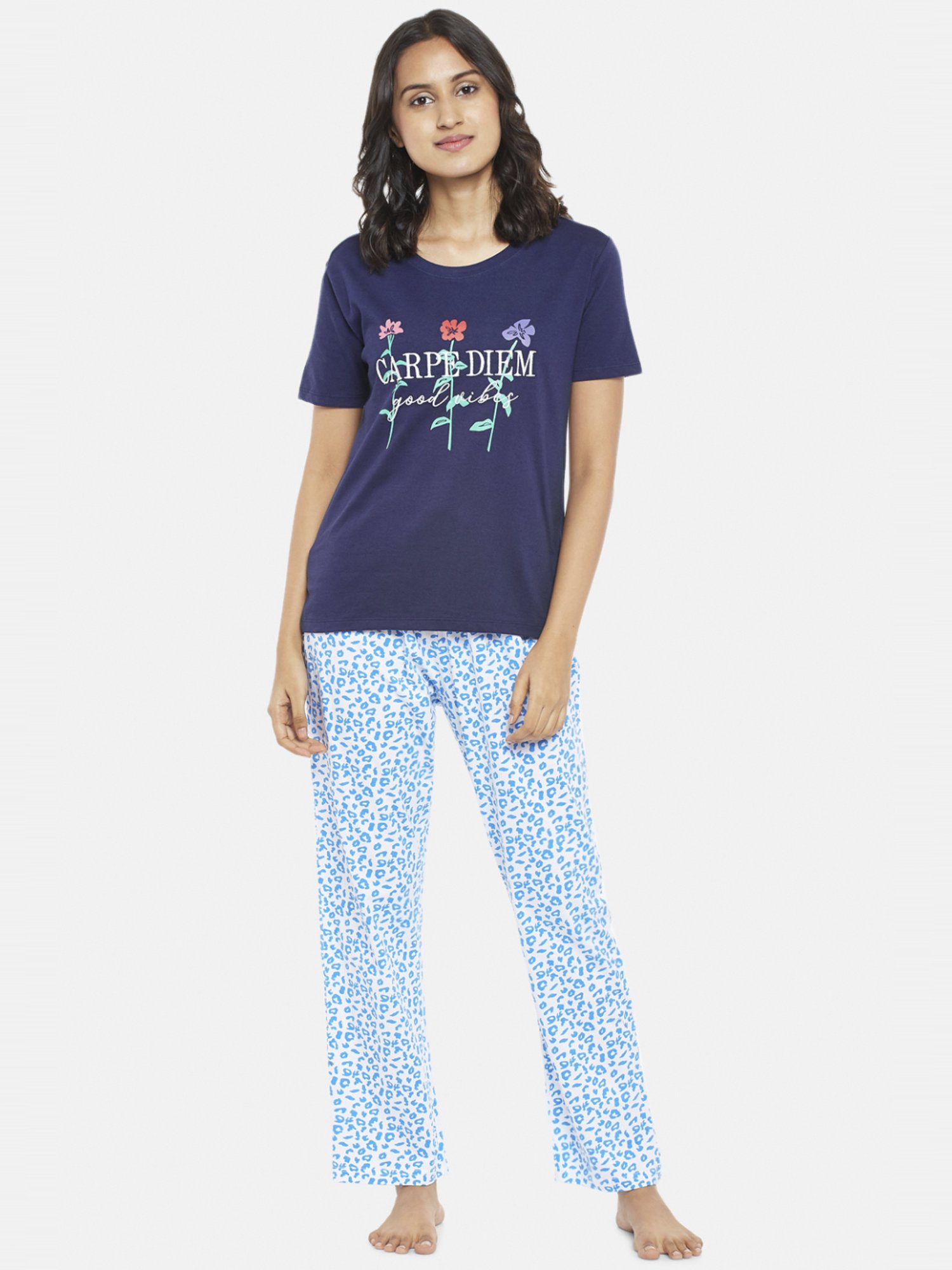 Dreamz by Pantaloons Navy Cotton Graphic Print Top