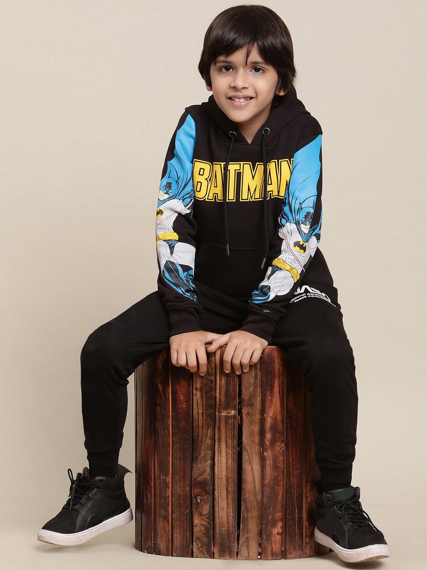 Kidsville Batman Printed Black Hoodie For Boys