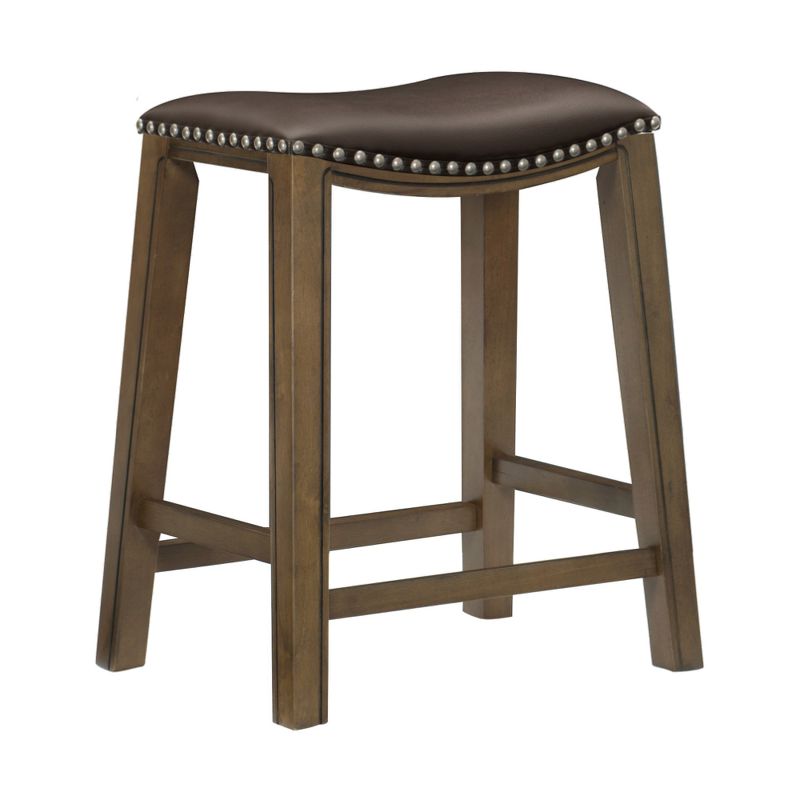 Homelegance 24" Counter Height Wooden Stool Saddle Seat Barstool, Brown (2 Pack)