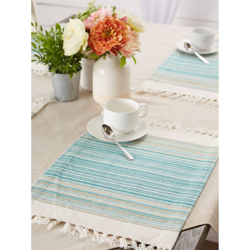 6pk Cotton Striped Placemats with Fringe Blue - Design Imports
