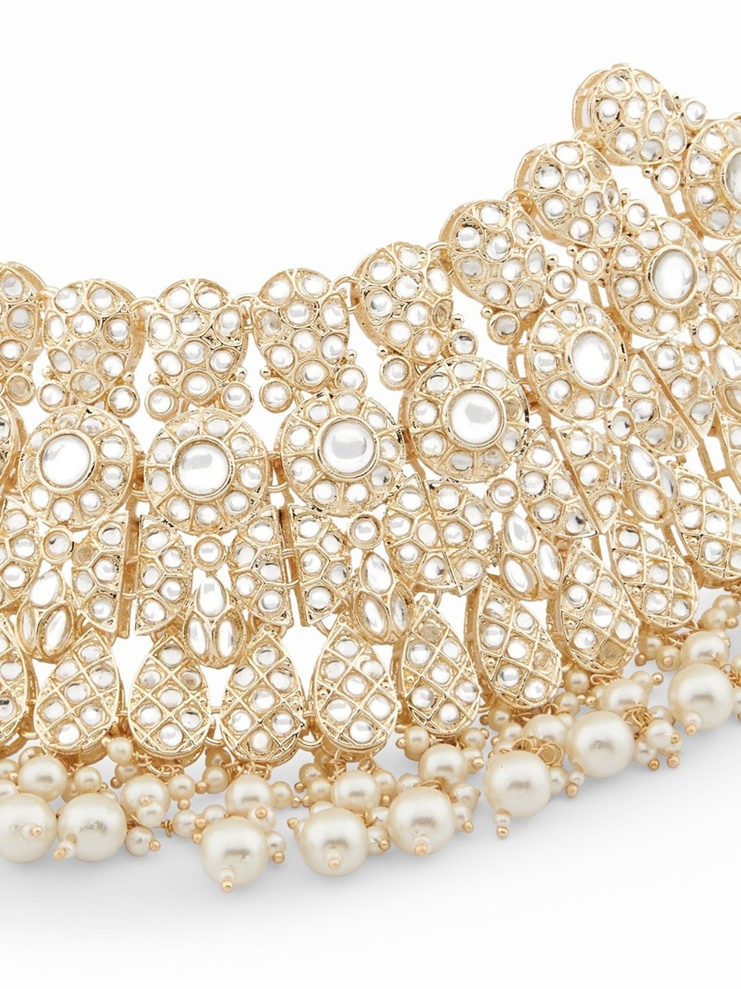 Zaveri Pearls Gold Tone Bridal Kundan Choker Necklace Earring Maangtikka & Ring Set-ZPFK13053