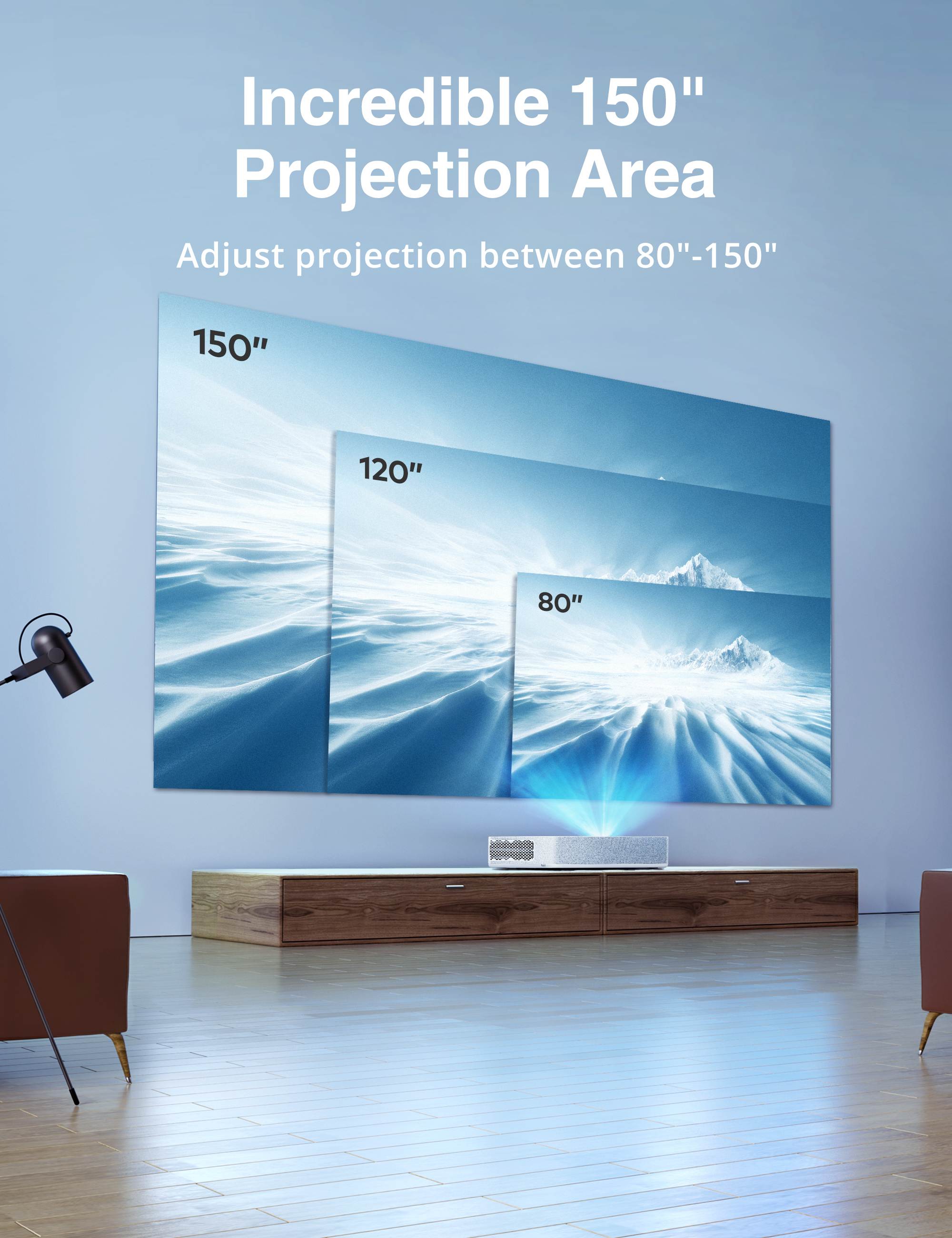 VAVA 4K UHD Laser TV HDR10 150" ALPD 3.0 Home Theater Ultra Short Throw Projector Built-in Harman Kardon Hi-Fi Speaker Smart Android System 25000H Lamp life Eye Protection