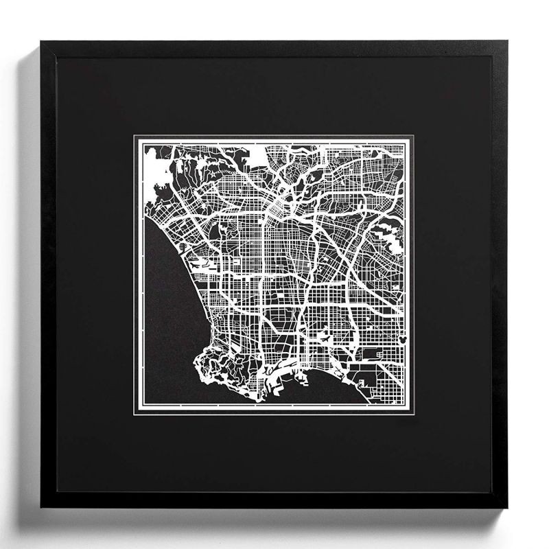 Los Angeles Paper Cut Map by O3 Design Studio White 12x12 inches Paper Art