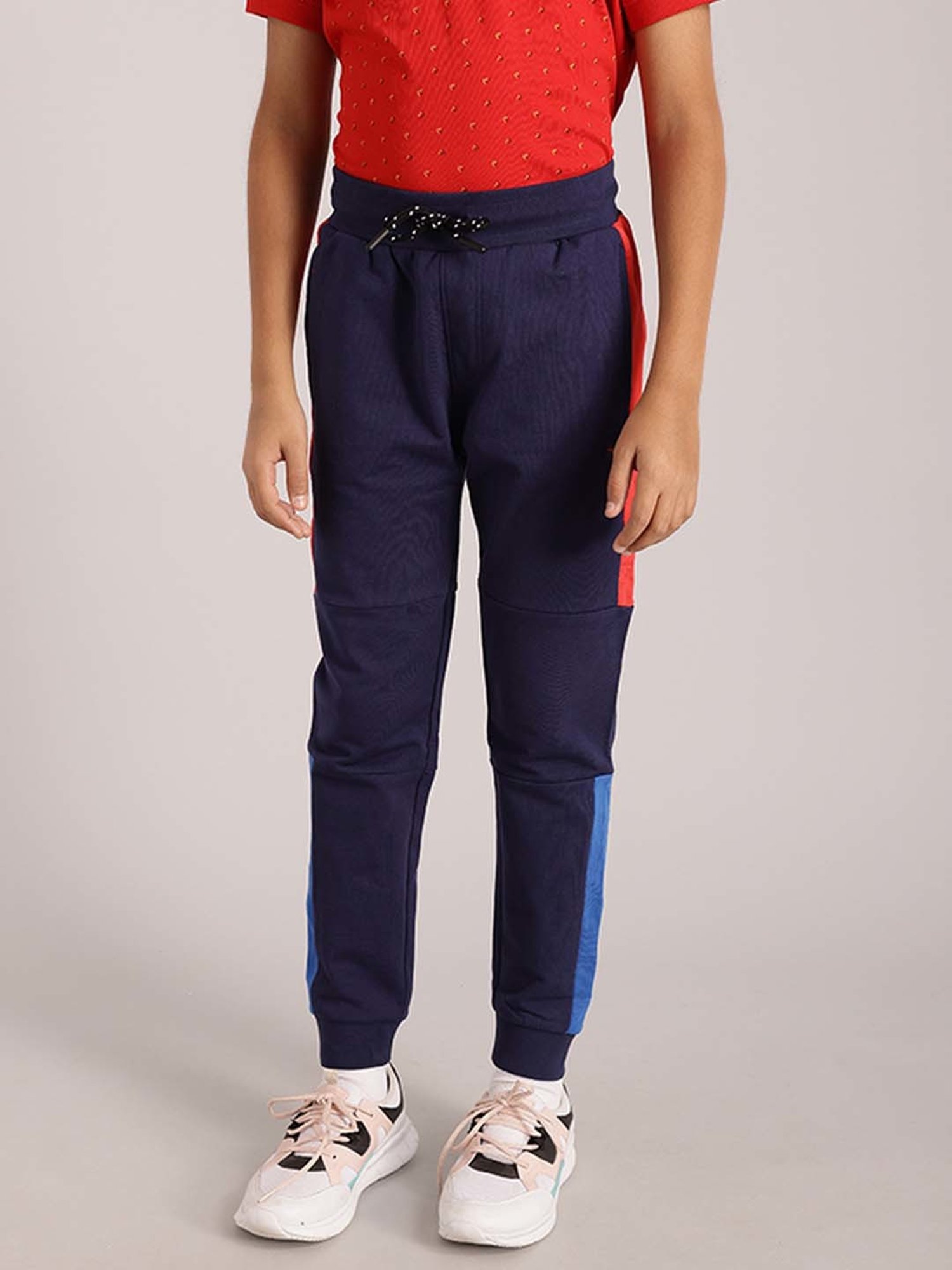 Indian Terrain Kids Navy Cotton Color Block Joggers