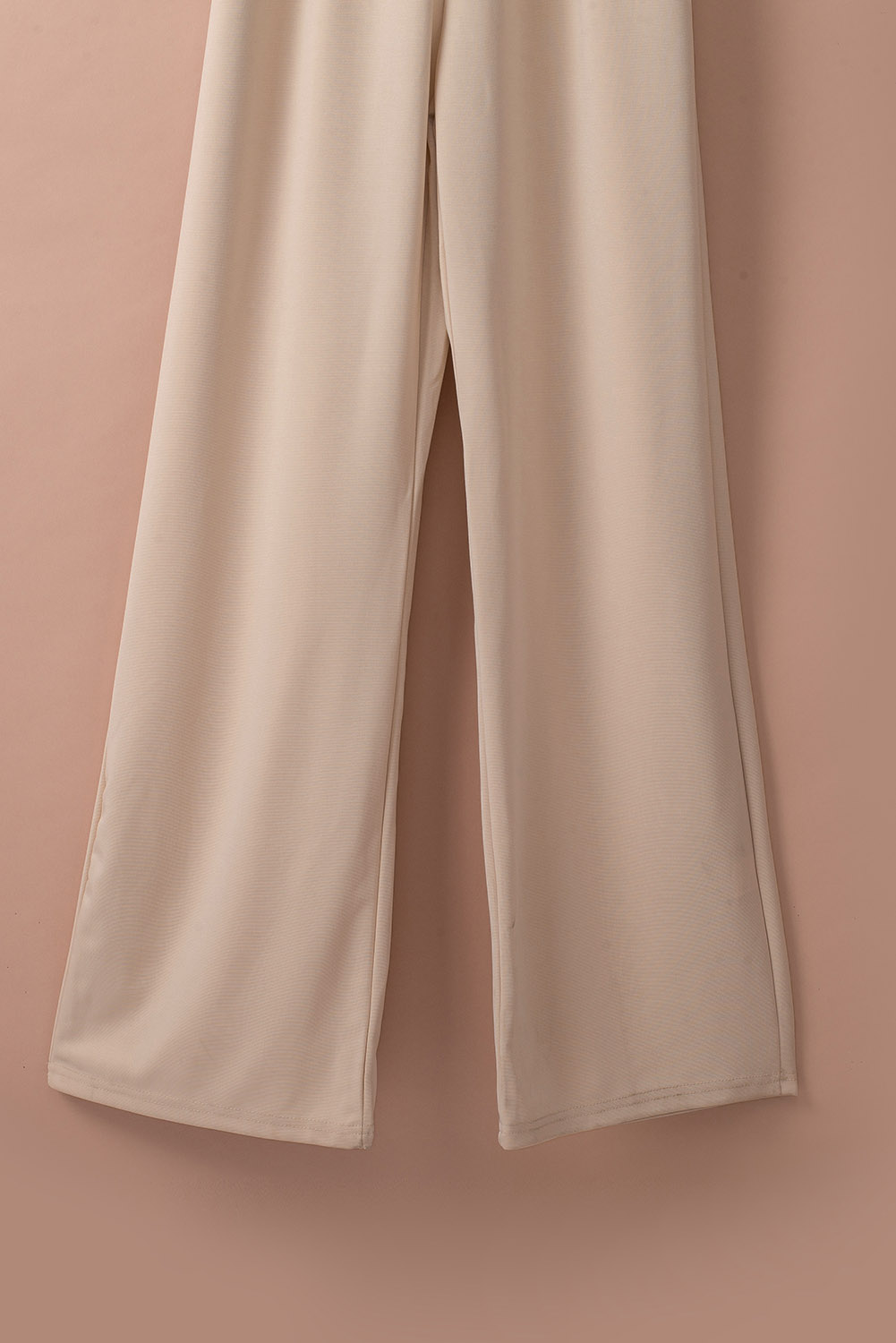 Rose Tan Solid Self Tied Straps Pleated Wide Leg Jumpsuit