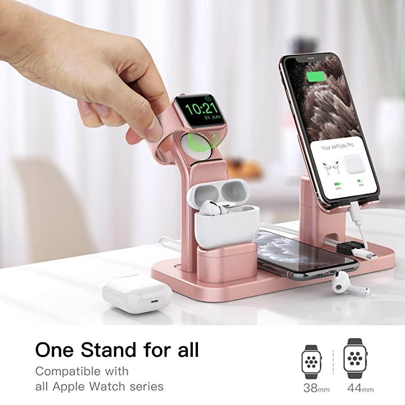 Wireless Charger Stand  4 in 1 Wireless Charging Station Dock Compatible with iPhone Series121111proXrXsXMax88Plus Apple Watch6543 AirPods Pro12iWatch Charger Required