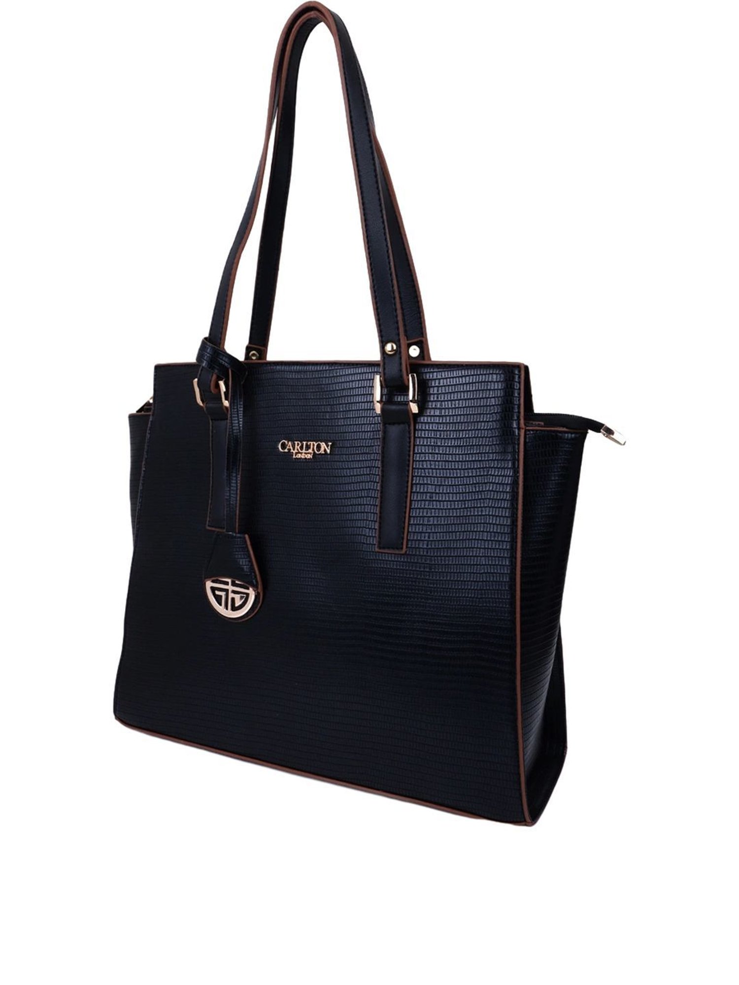 Carlton London Black Textured Large Shoulder Handbag