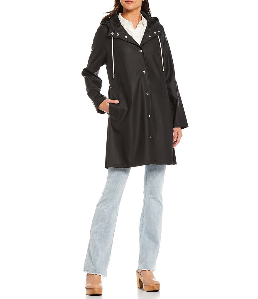 A Loves A Hooded Snap Front Long Sleeve Pocketed Raincoat
