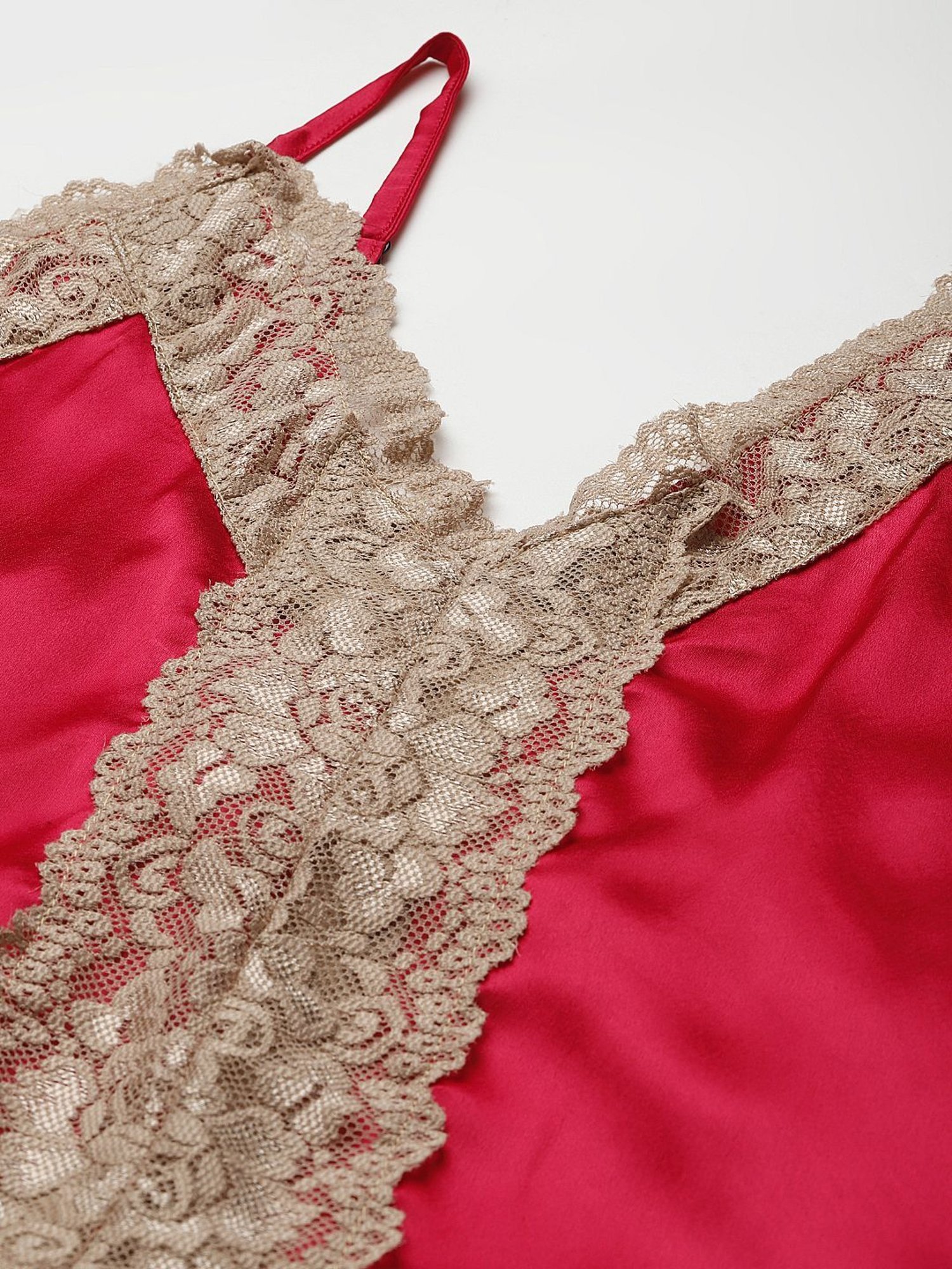 Ms.Lingies Pink Lace Work Nightwear With Robe