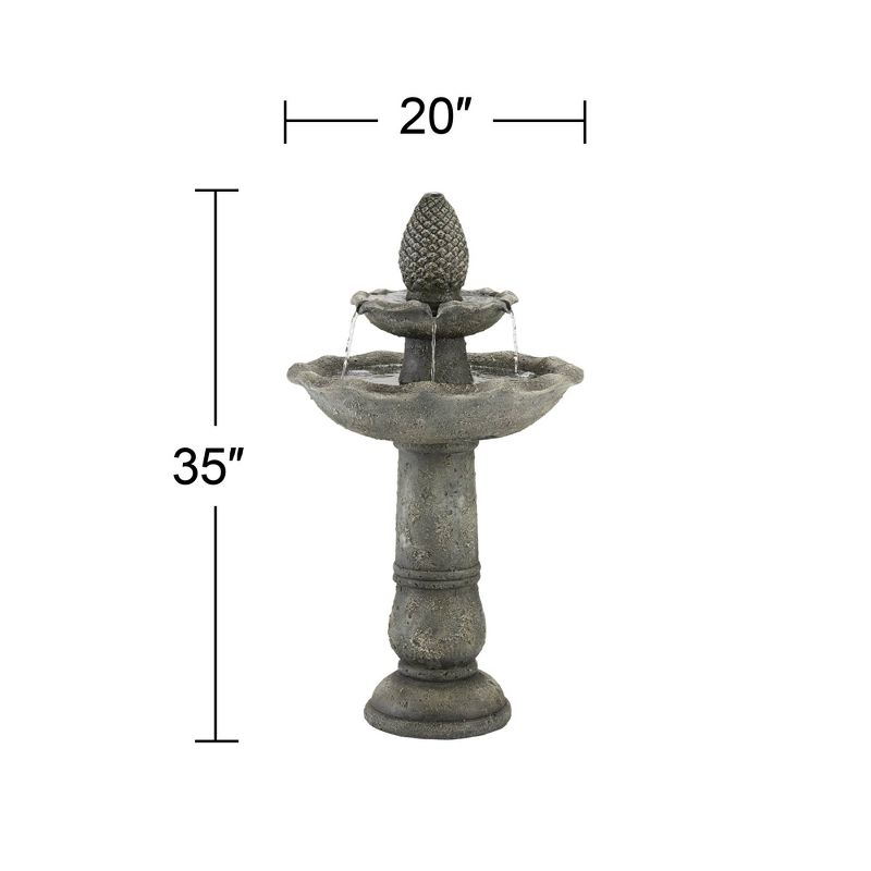 John Timberland Italian Outdoor Floor Water Fountain 35" High 2 Tiered Pineapple Bird Bath for Yard Garden Patio Deck Home