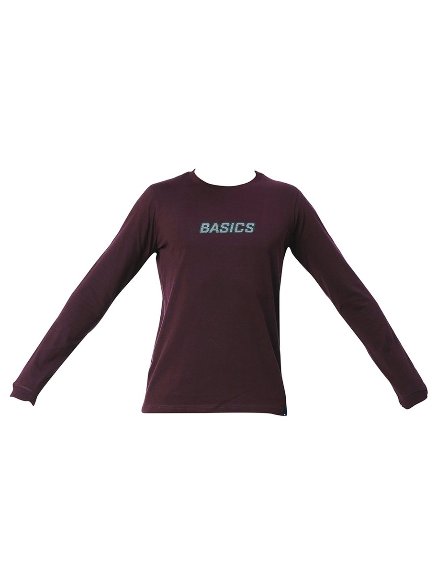 Basics Maroon Slim Fit Printed T-Shirt