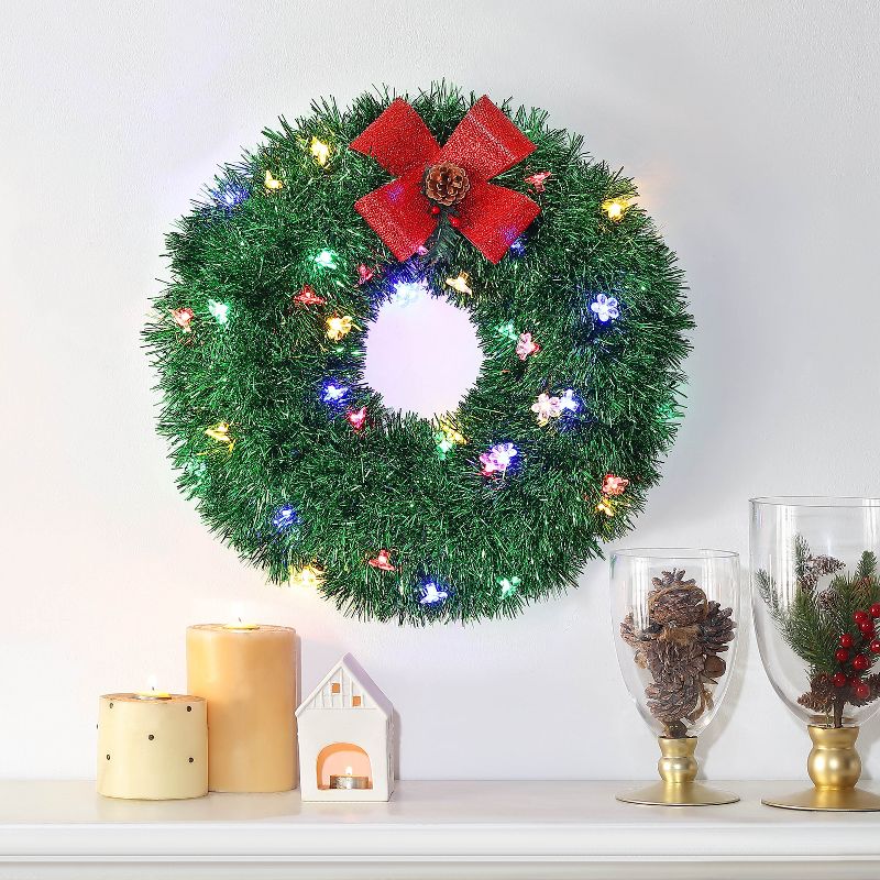 Mr. Christmas LED Lit Tinsel Wreath - Silver 16"