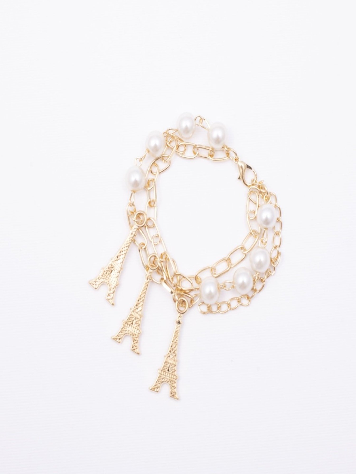 Jewelz White Pearl Gold Plated Alloy Eiffel Tower Shape Bracelet for Women