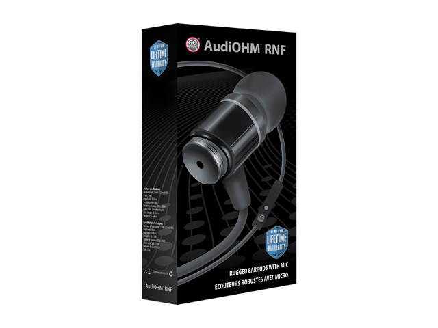 GOgroove Rugged AudiOHM RNF Black Ergonomic Earbud Headphones with Lifetime Warranty, Handsfree Mic and Military Grade Materials - Works With Apple , Samsung , HTC and More