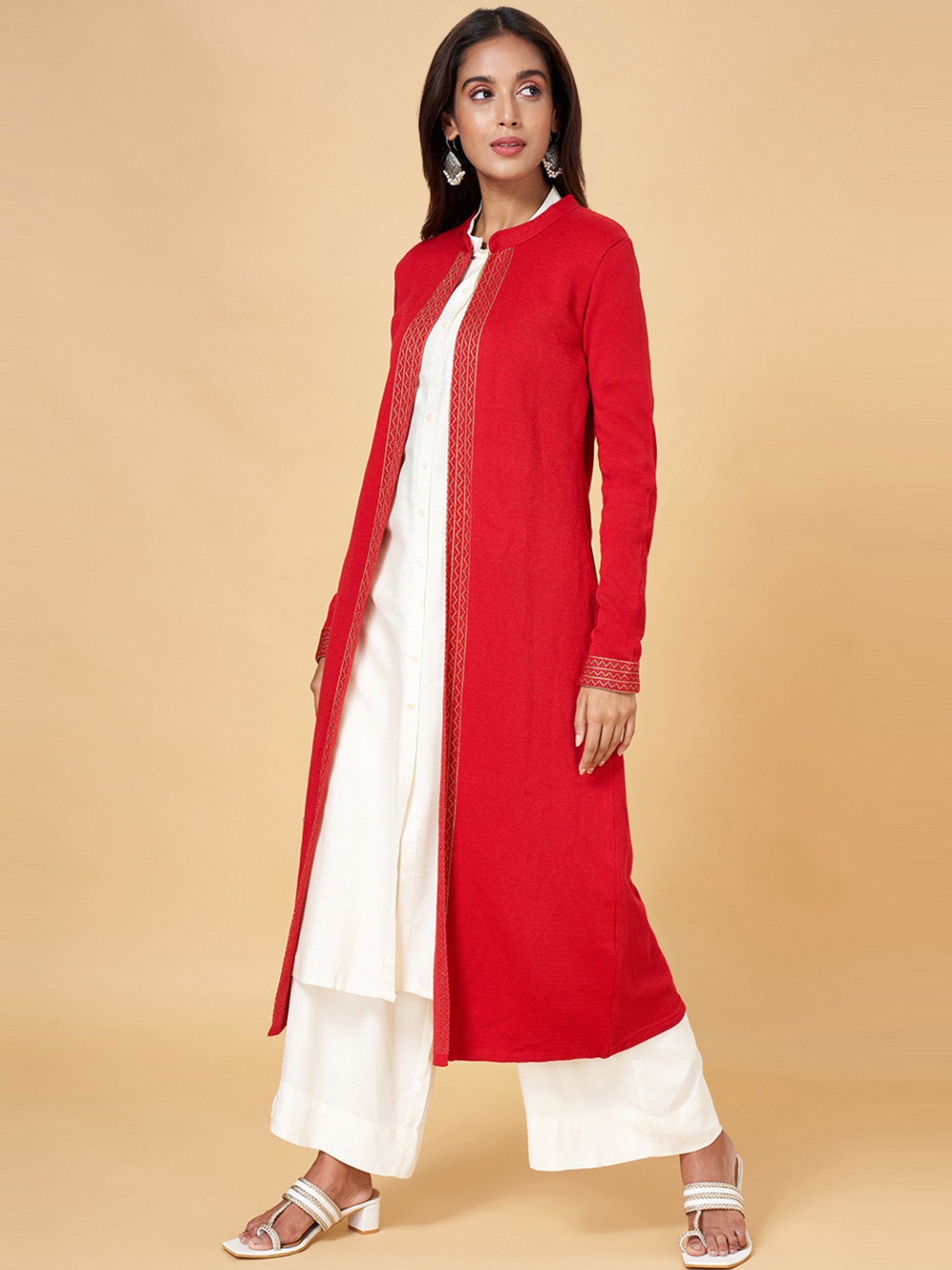 YU by Pantaloons Red Self Pattern Shrug