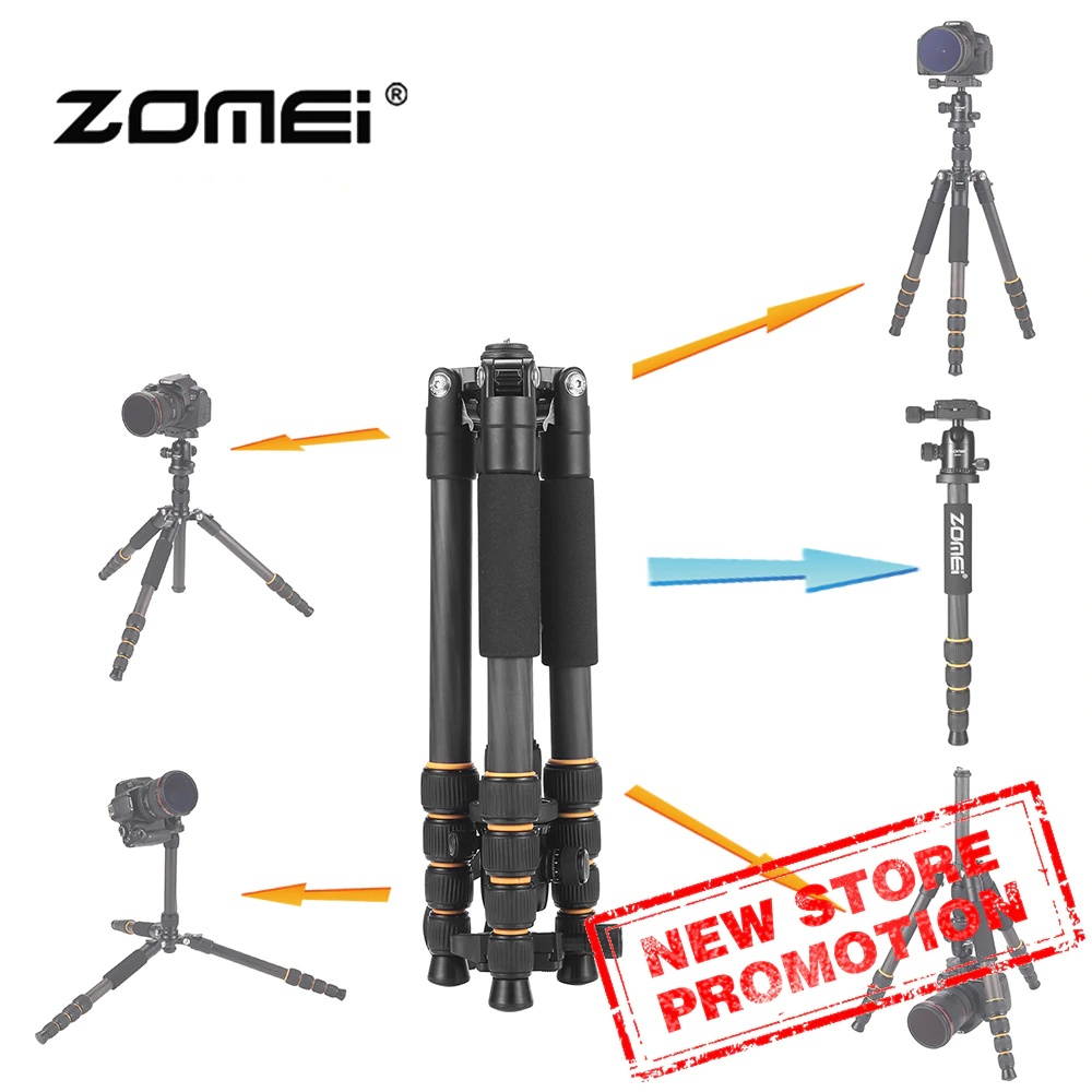 Q666C Professional travel portable carbon fiber tripod Monopod&Ball head for DSLR digital camera stand