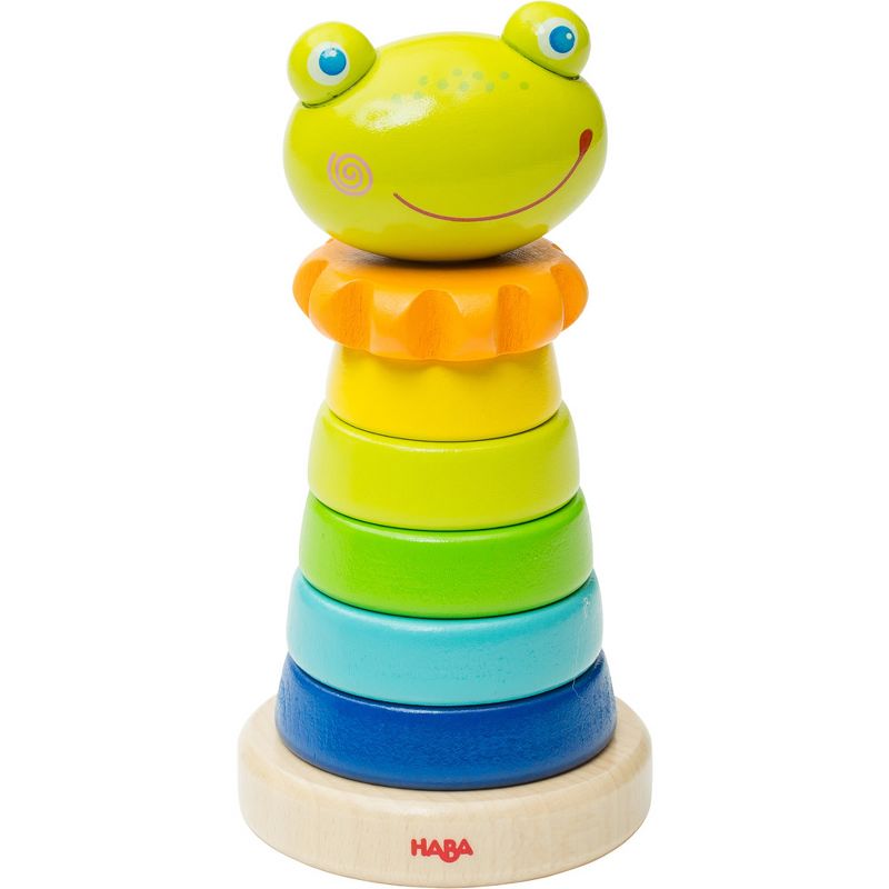 HABA Frido Frog Stacker - 8 Piece First Wooden Pegging Game for Ages 18 Months and Up
