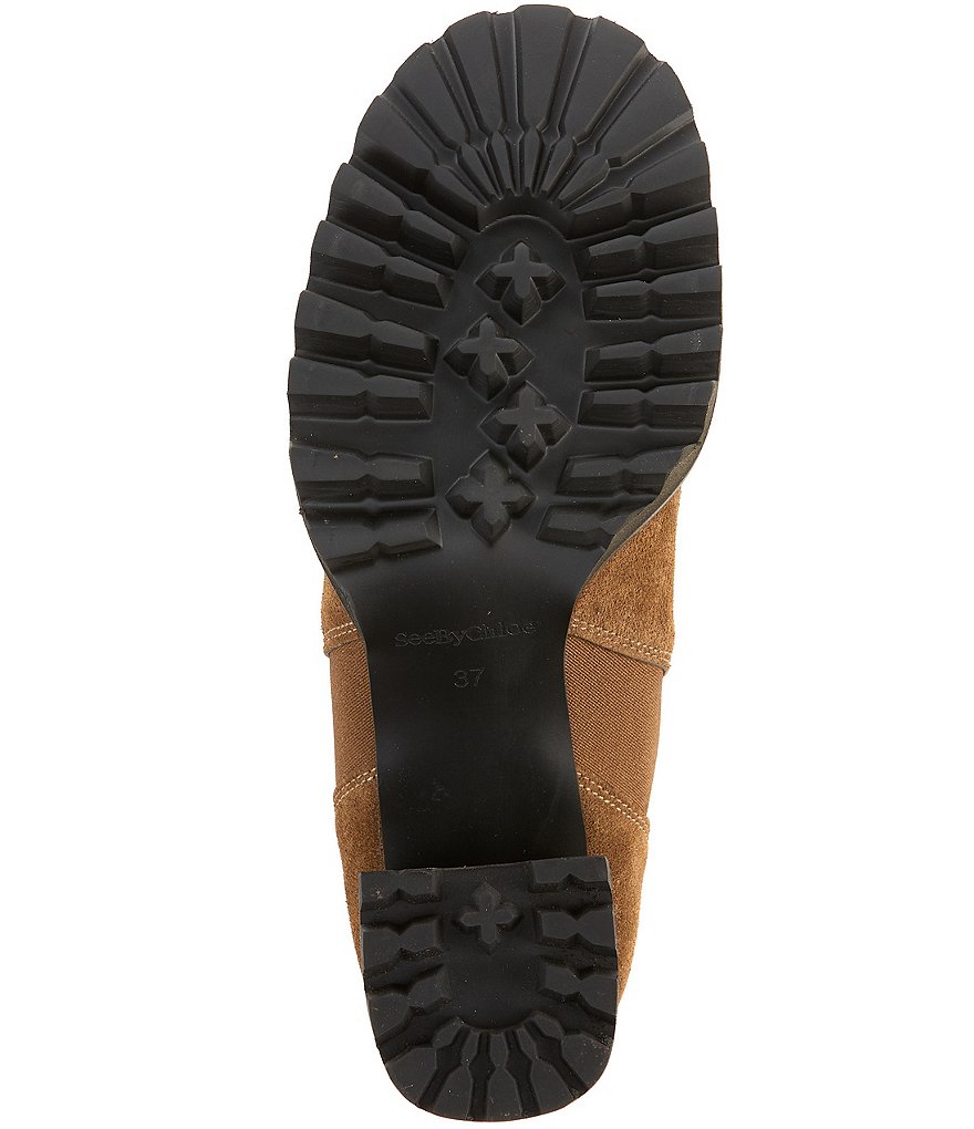 See By Chloe Mallory Suede Block Heel Lug Sole Chelsea Booties