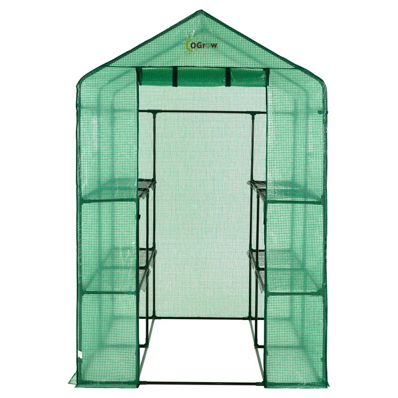 Large Heavy Duty Walk - In 2 Tier 8 Shelf Portable Lawn And Garden Greenhouse - Green - Ogrow