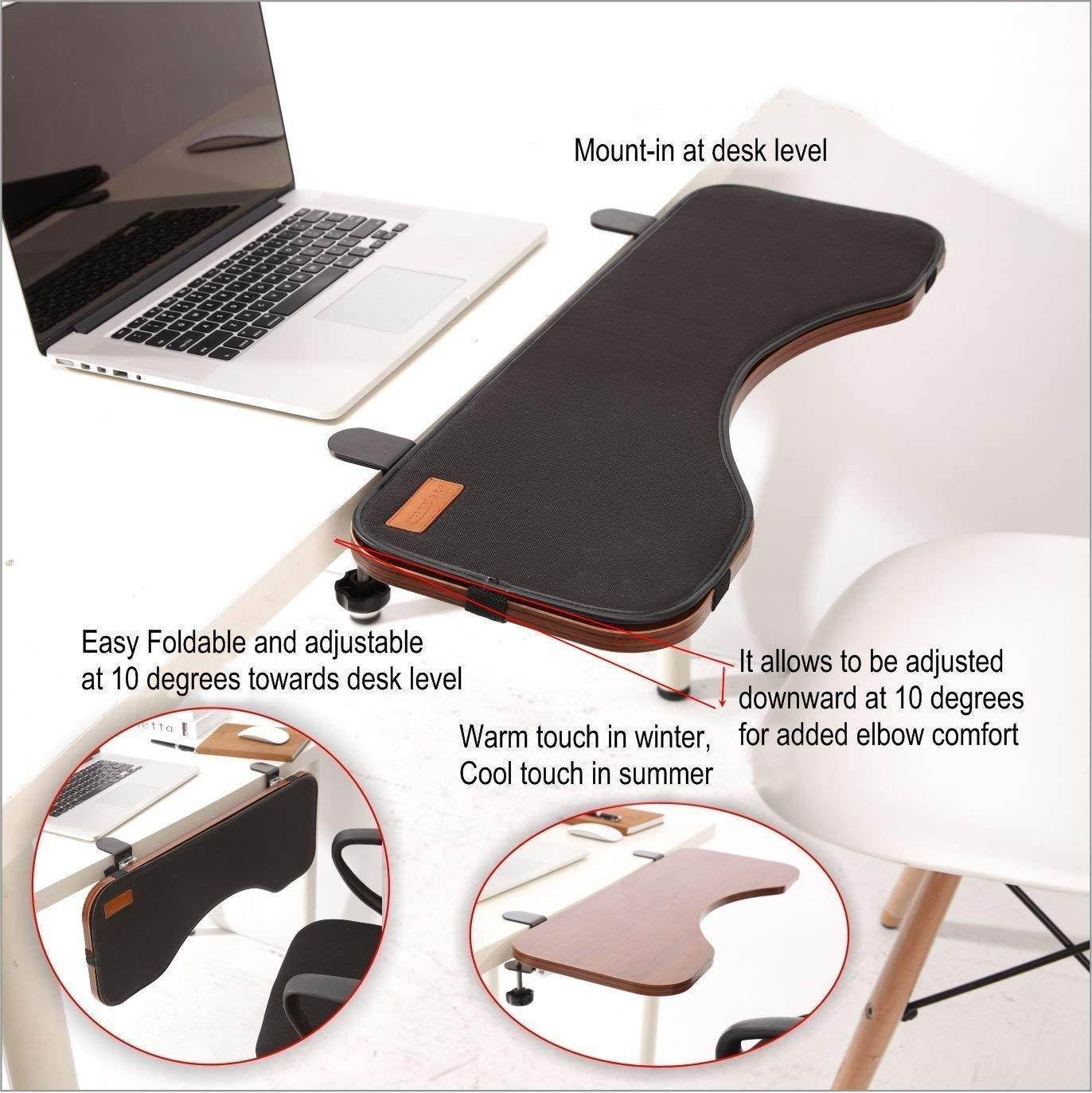 Ergonomic Desk Extender Clamp On Keyboard Tray Under Desk Adjustable Mouse and Keyboard Tilted Tray Table Mount Armrest Shelf Stand Slide Computer Elbow Arm Support