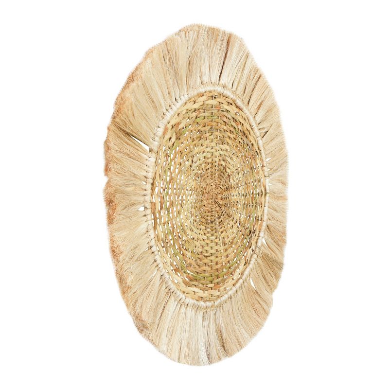 28" Round Handwoven Rattan and Abaca Wall Art with Fringe Brown - 3R Studios