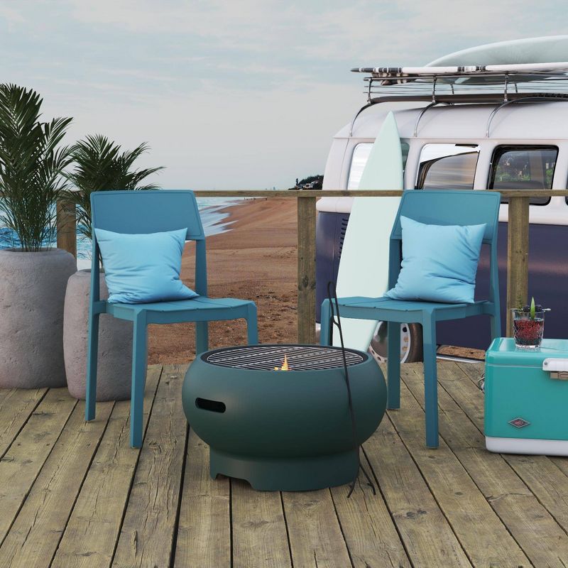 Asher 27" Outdoor Wood Burning Fire Pit with Grilling Surface - Hunter Green - Novogratz