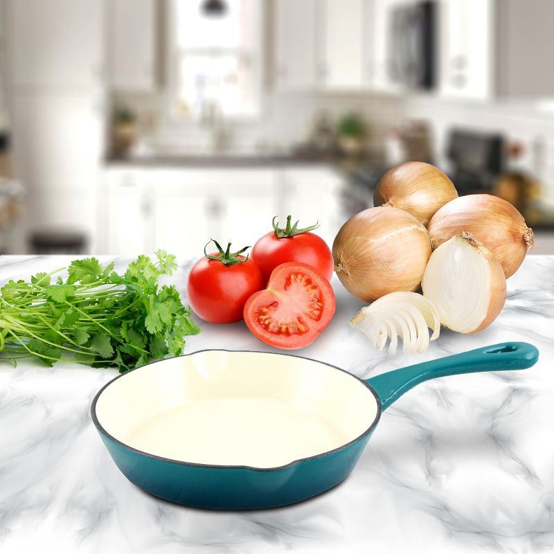 Crock Pot 8in Artisan Enameled Round Cast Iron Skillet Pan in Teal Ombre