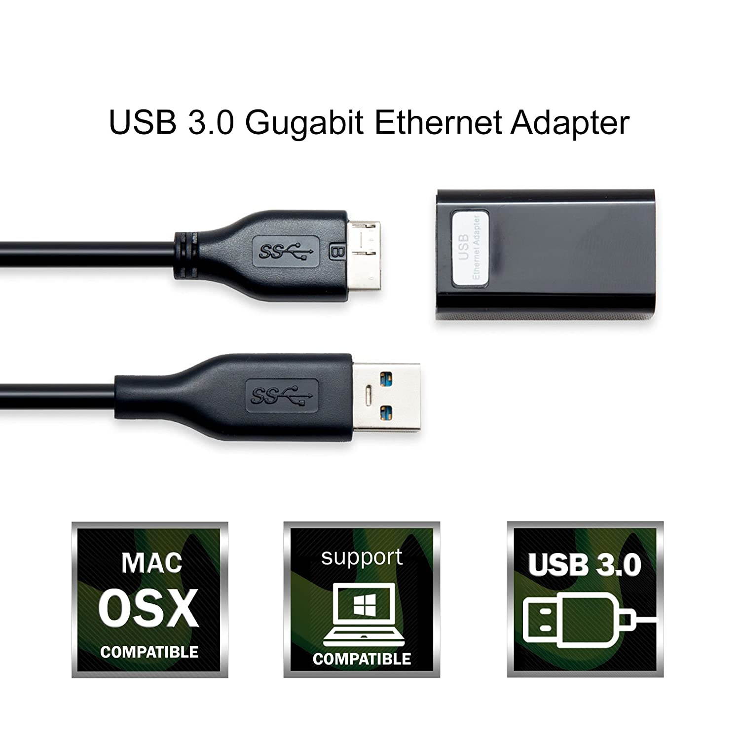 IO Crest USB 3.0 to Gigabit Ethernet Network Adapter with SuperSpeed 3.0 to 10/100/1000 Mbps Base Ethernet LAN Adapter for Mac OS X, Windows PC