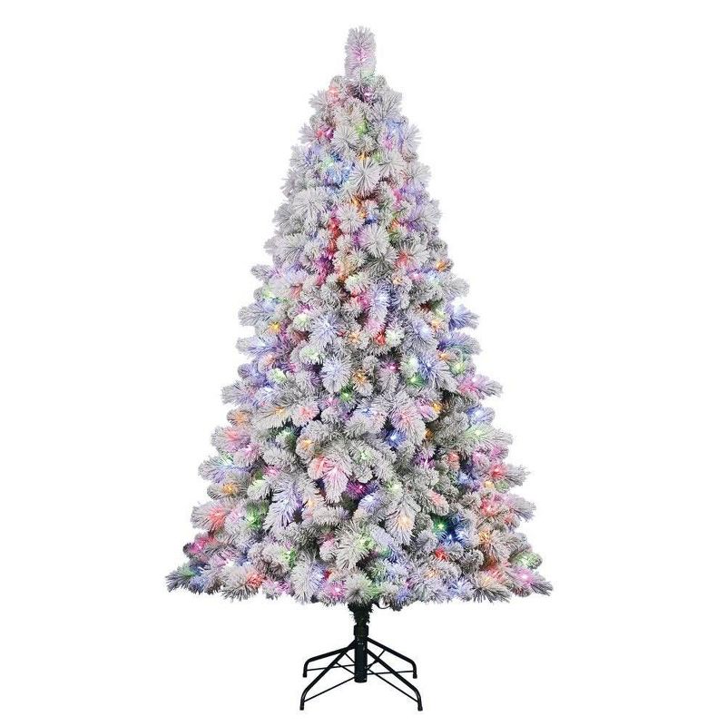 Home Heritage Cascade 7' Pine White Flocked Artificial Prelit Christmas Tree