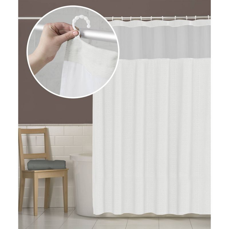 Smart Shower Curtains Hendrix View Fabric With Attached Hooks White - Zenna Home