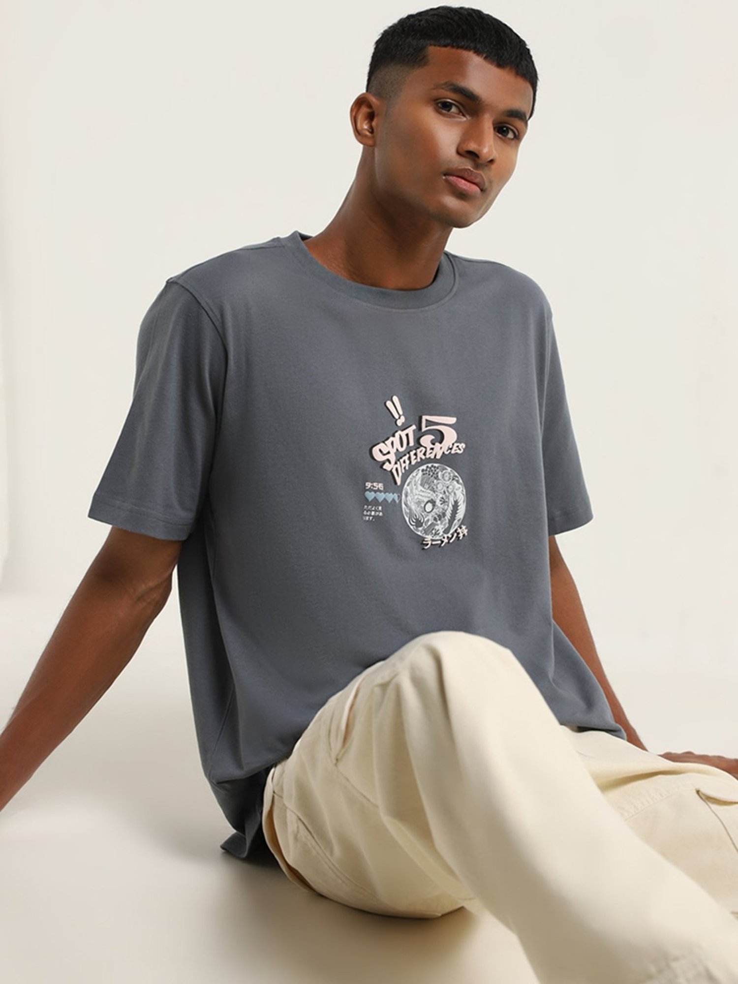 Nuon by Westside Blue Graphic Print Regular-Fit Cotton T-Shirt