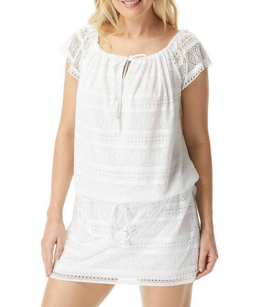 Tommy Bahama Midnight Orchid Tropical Print Scoop Neck Ruffle Hem Spa Dress