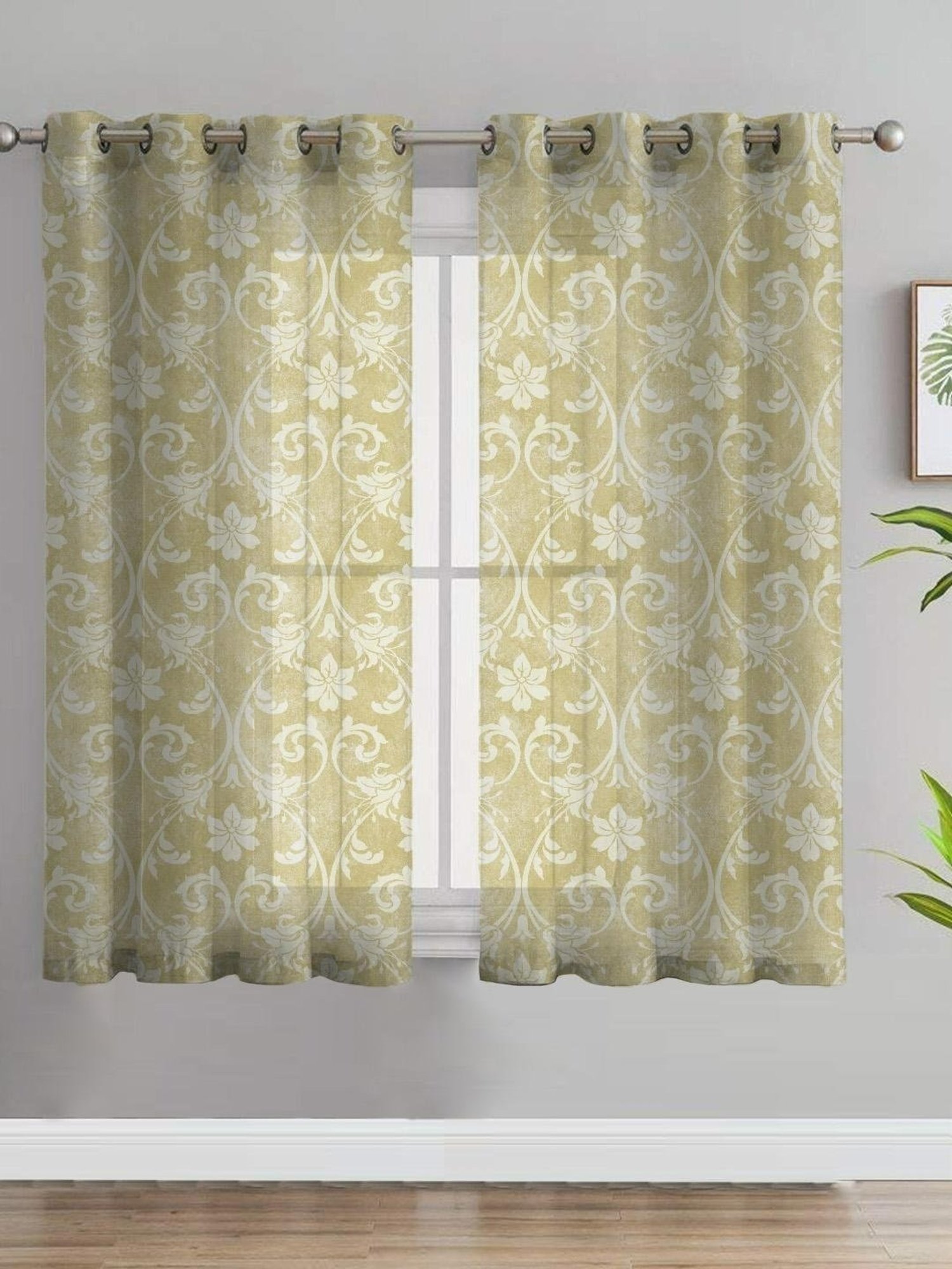 SPACES DRAPE STORY Elegent Digital Print Yellow Polyester 5 ft Window Curtains - Set of 2