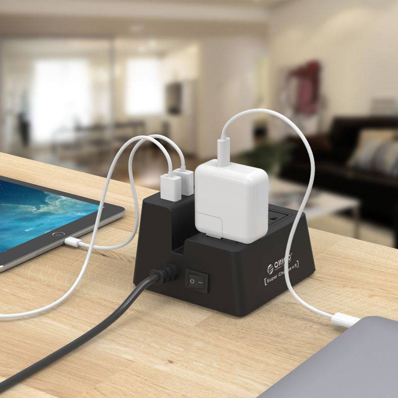 ORICO  40W 8A 5 USB Super Charger with 2 x AC Outlet Power Strip Surge Protector with 5 Feet Cord (3 x 5V1A,2 x 5V2.4A) for iPhone 7/7Puls/6S/6S P/5SE/iPad/LG/Samsung/HTC and More - Black (ODC-2A5U)