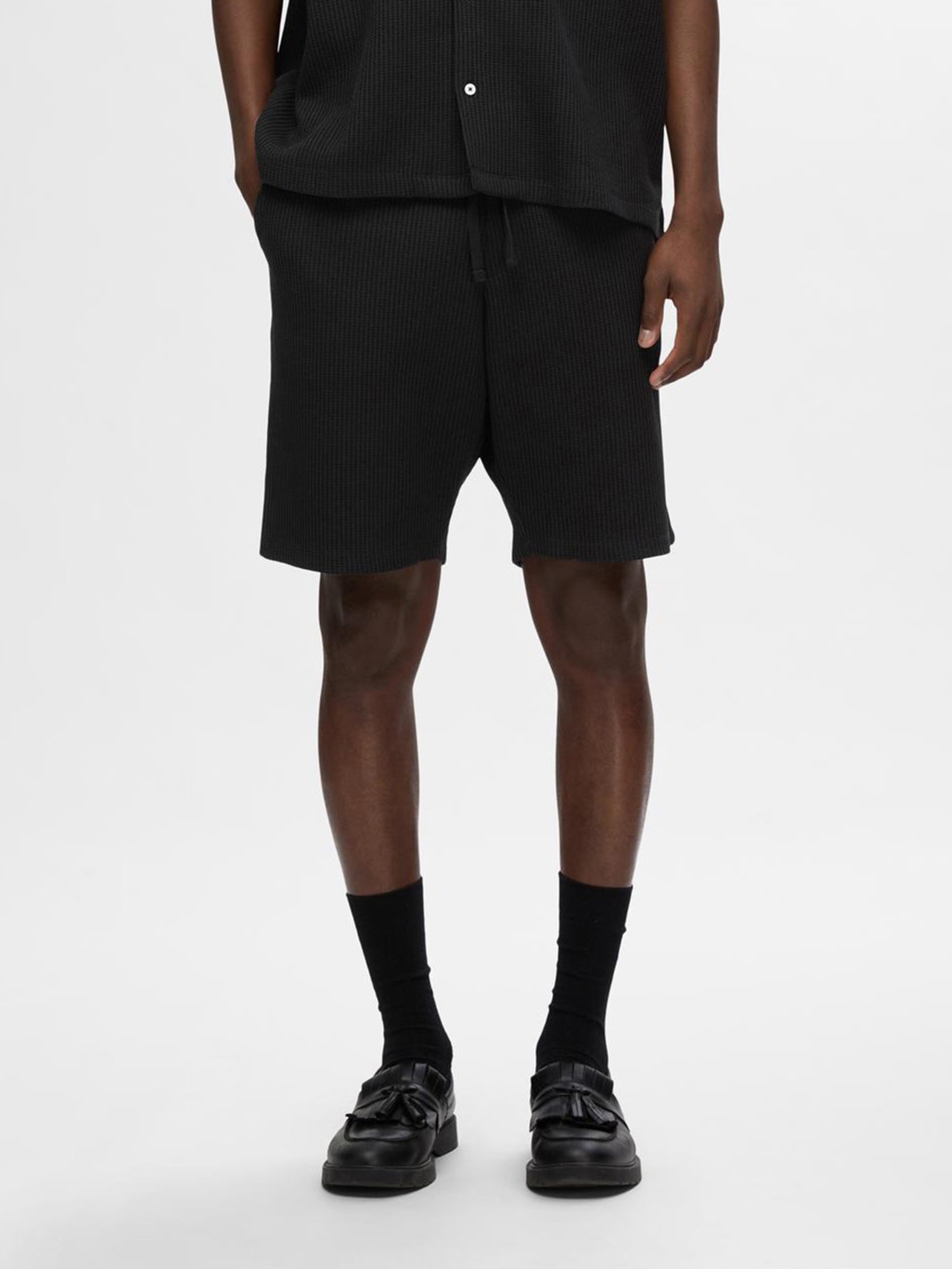 SELECTED HOMME Black Relaxed Fit Textured Shorts